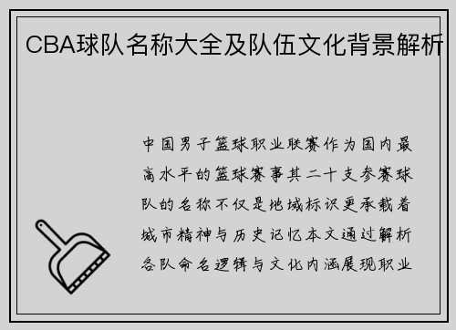 CBA球队名称大全及队伍文化背景解析