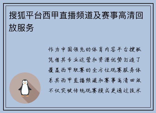 搜狐平台西甲直播频道及赛事高清回放服务